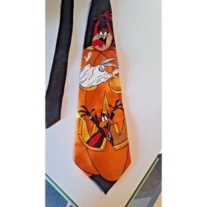 vtg 1996 Looney Tunes Mania Halloween Tie Bugs Bunny Taz Daffy Duck Pumpkins